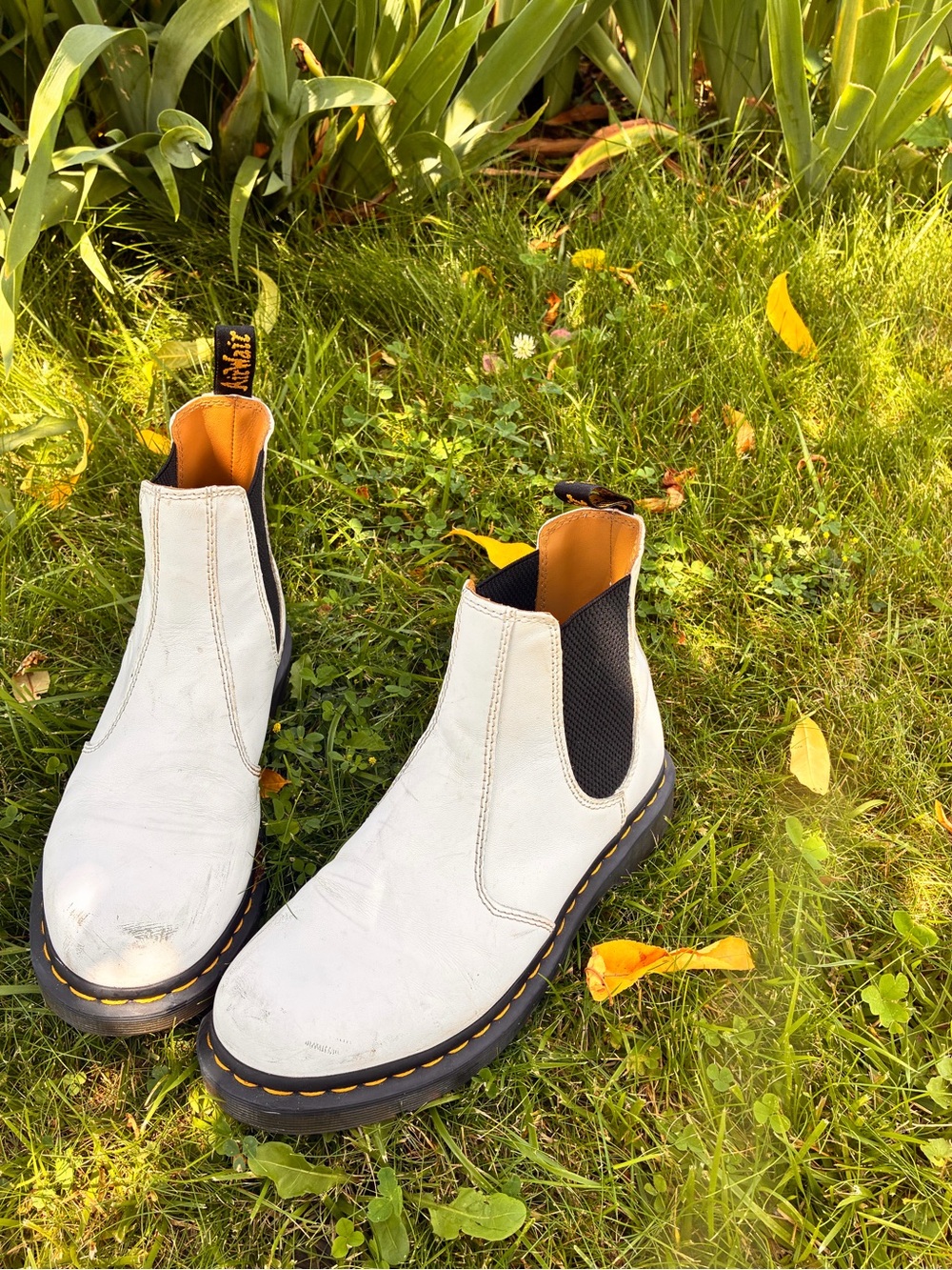 Doc Marten White Chelsea Boots with Black Elastic Panels